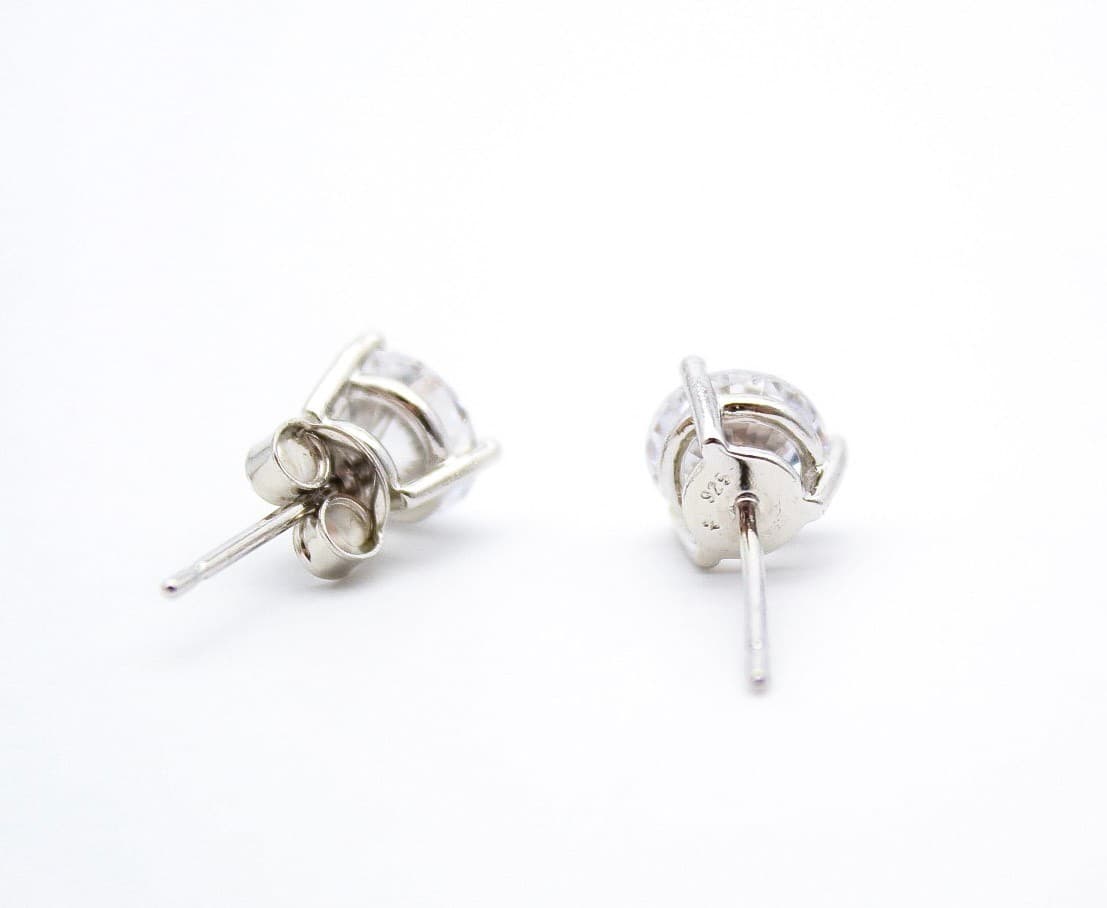 CZ Round Silver Tone 3-Prong Martini Set Solitaire Stud Earrings - Thumbnail 6