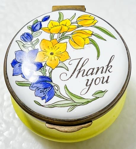 Crummles England Enamel "Thank You" Lily Floral Trinket Box Vintage - Thumbnail 3