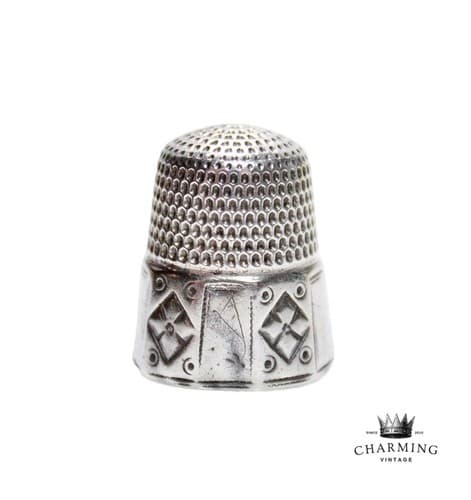 Antique Sterling Silver Size 10 Etched Sewing Octagonal Thimble Hallmarked - Image 1
