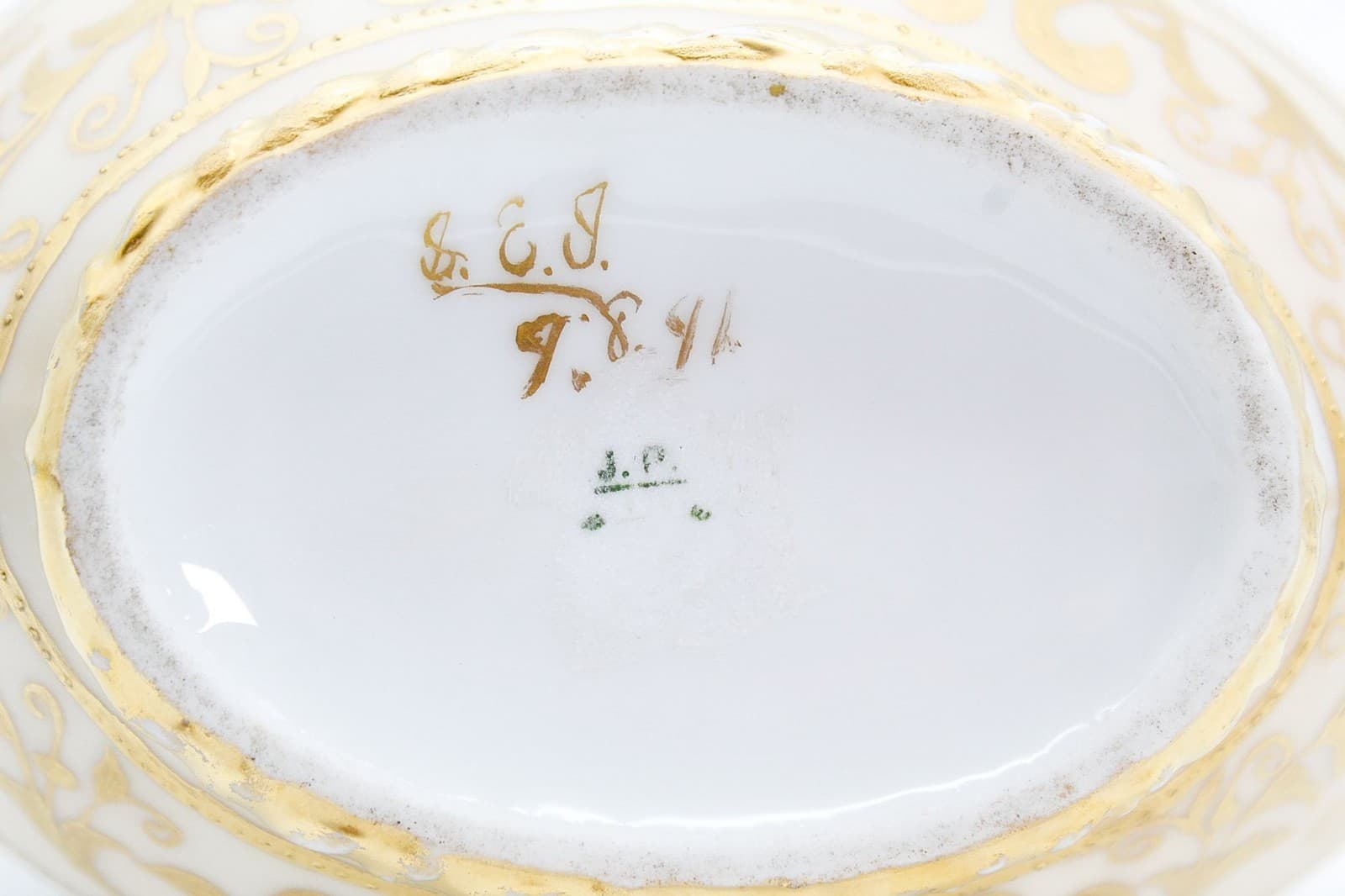 JEAN POUYAT Limoges France Hand Painted Gilt Handled Porcelain Vase - Thumbnail 7