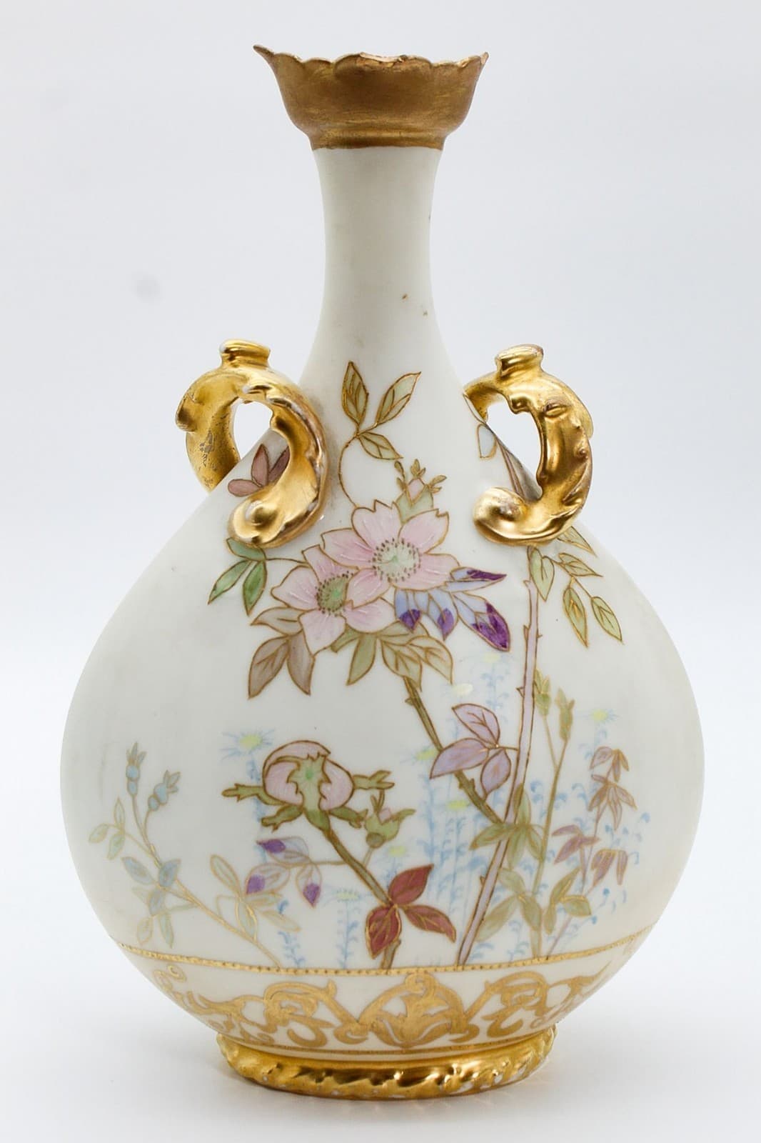 JEAN POUYAT Limoges France Hand Painted Gilt Handled Porcelain Vase - Thumbnail 2