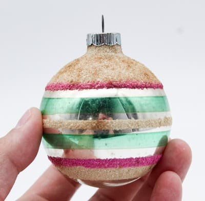 Shiny Brite Mica Silvered Striped Pink Green Glass Ball Christmas Ornament - Thumbnail 2