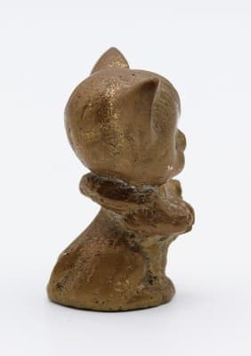 Vintage Miniature Bronze Kitty Cat With Floral Wreath Figurine - Thumbnail 7