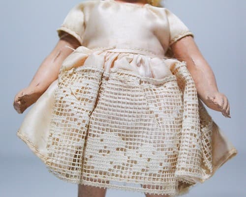 Vintage Antique Hard Plastic Laced Dress White Shoes Doll Toy - Thumbnail 3