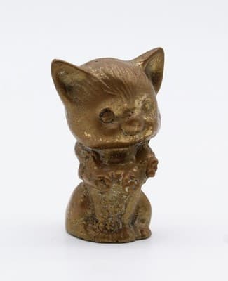 Vintage Miniature Bronze Kitty Cat With Floral Wreath Figurine - Thumbnail 5