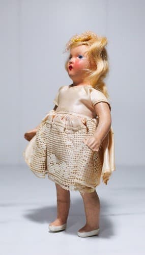Vintage Antique Hard Plastic Laced Dress White Shoes Doll Toy - Thumbnail 5