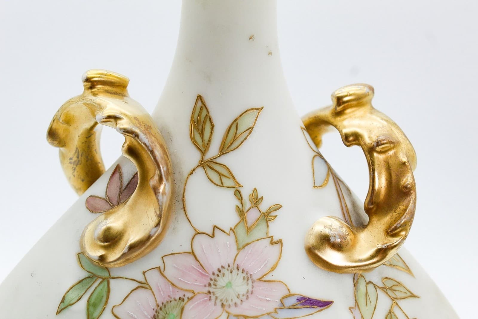 JEAN POUYAT Limoges France Hand Painted Gilt Handled Porcelain Vase - Thumbnail 3