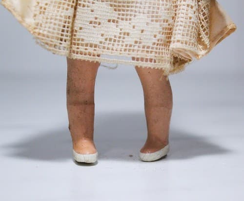 Vintage Antique Hard Plastic Laced Dress White Shoes Doll Toy - Thumbnail 4