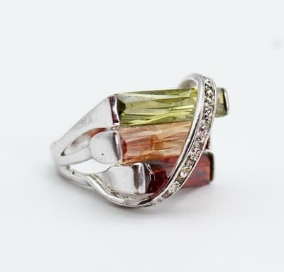 Vintage 18K White Gold Electro Plated Natural Stones Ring Size 6.75 - Thumbnail 6