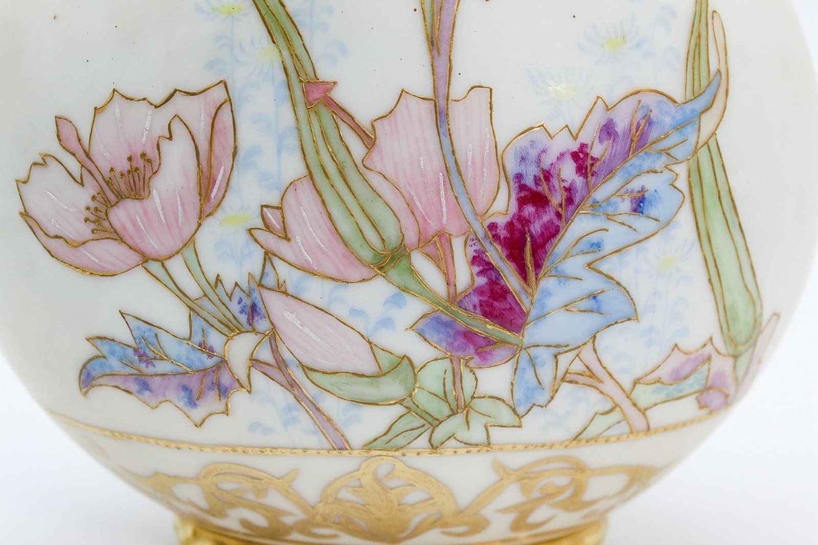 JEAN POUYAT Limoges France Hand Painted Gilt Handled Porcelain Vase - Thumbnail 4