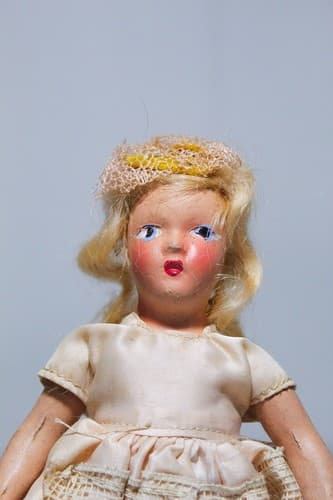 Vintage Antique Hard Plastic Laced Dress White Shoes Doll Toy - Thumbnail 2