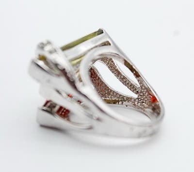 Vintage 18K White Gold Electro Plated Natural Stones Ring Size 6.75 - Thumbnail 7