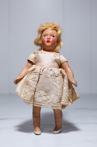 Vintage Antique Hard Plastic Laced Dress White Shoes Doll Toy - Thumbnail 8