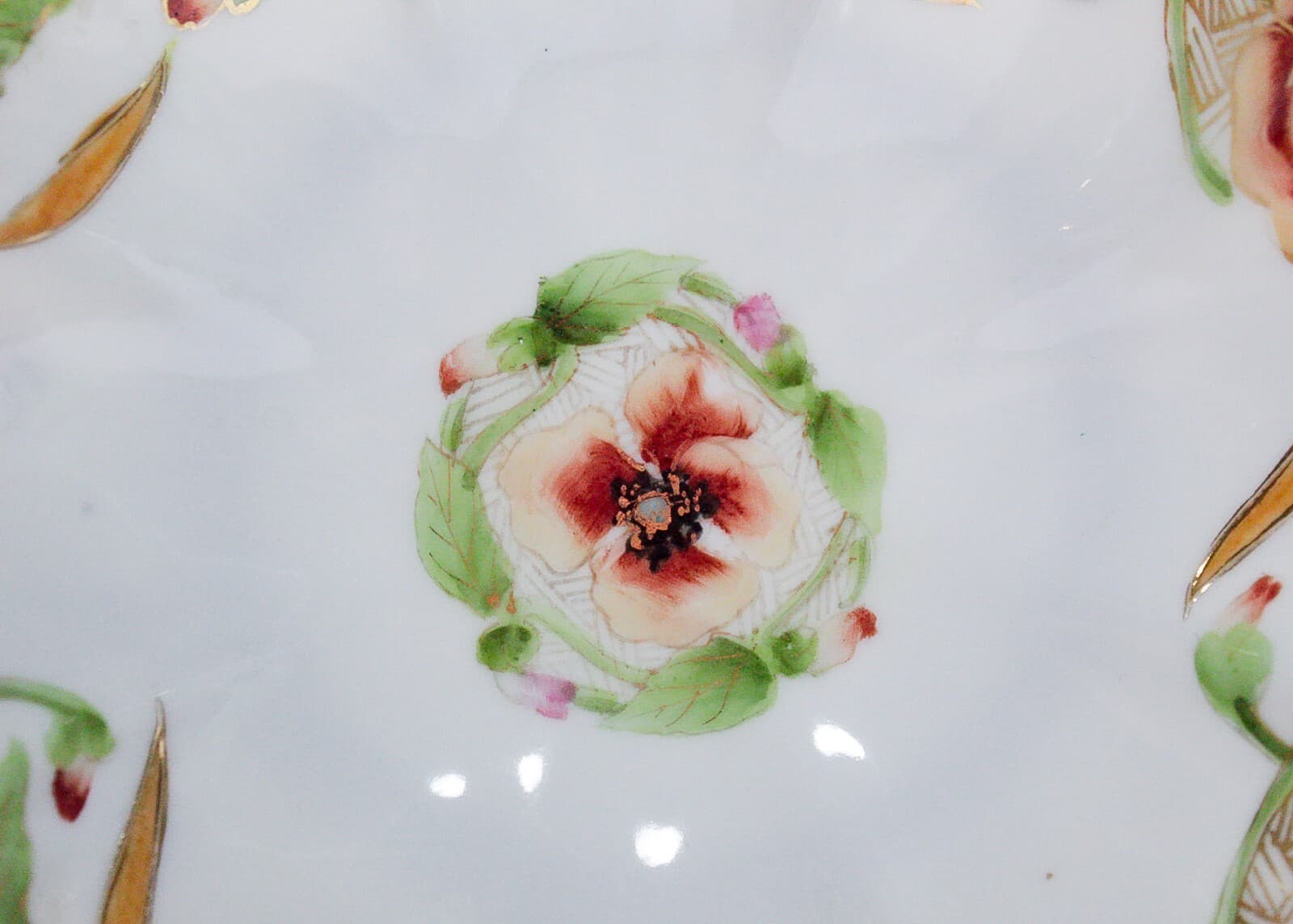 NIPPON Antique Hand Painted Japan Floral Gold Gilt Porcelain Bowl - Thumbnail 3