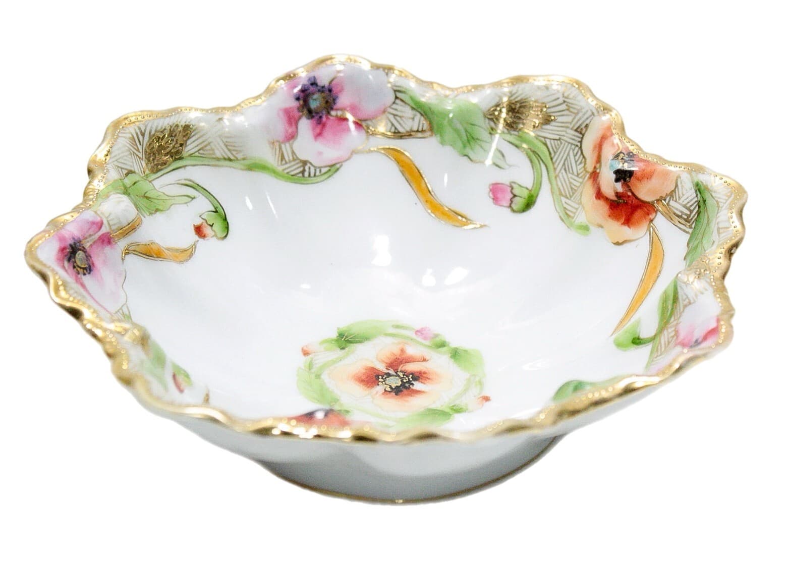 NIPPON Antique Hand Painted Japan Floral Gold Gilt Porcelain Bowl - Image 1
