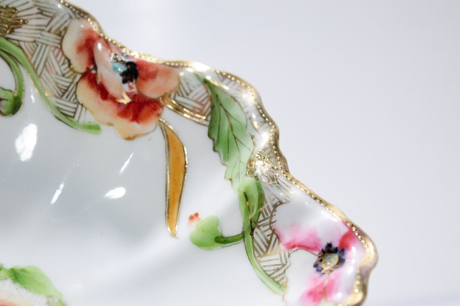 NIPPON Antique Hand Painted Japan Floral Gold Gilt Porcelain Bowl - Thumbnail 5