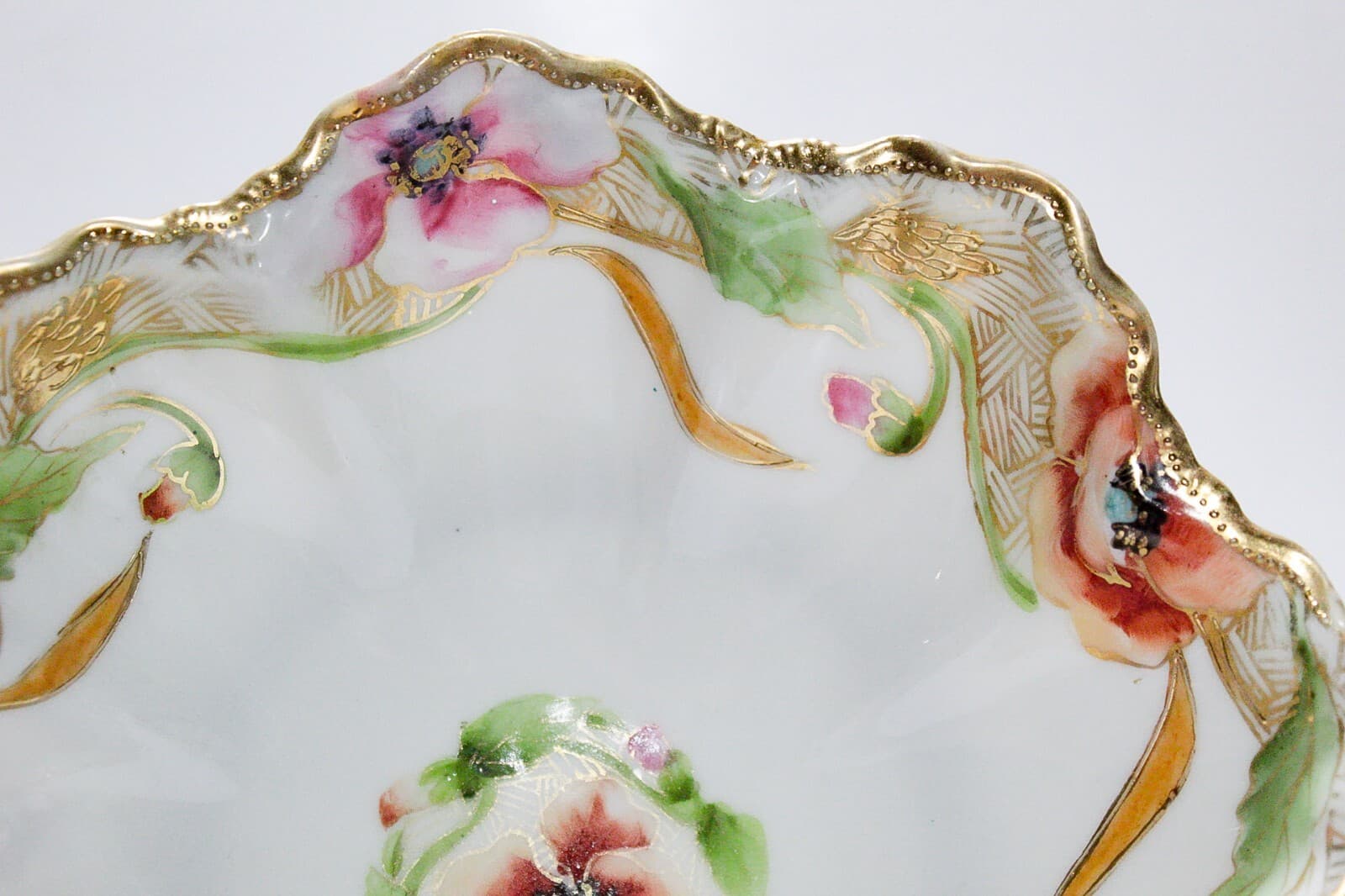 NIPPON Antique Hand Painted Japan Floral Gold Gilt Porcelain Bowl - Thumbnail 2