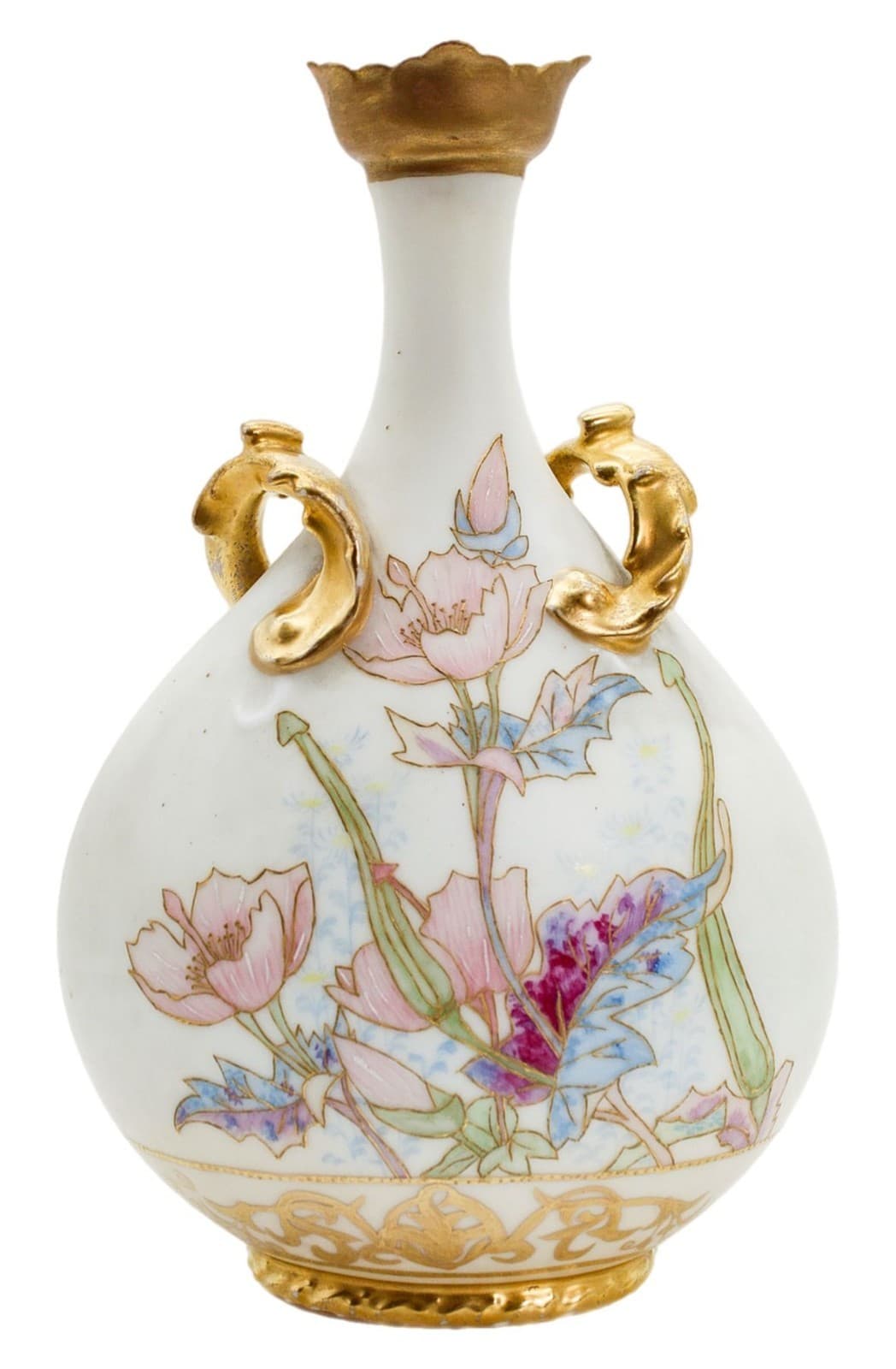 JEAN POUYAT Limoges France Hand Painted Gilt Handled Porcelain Vase - Image 1