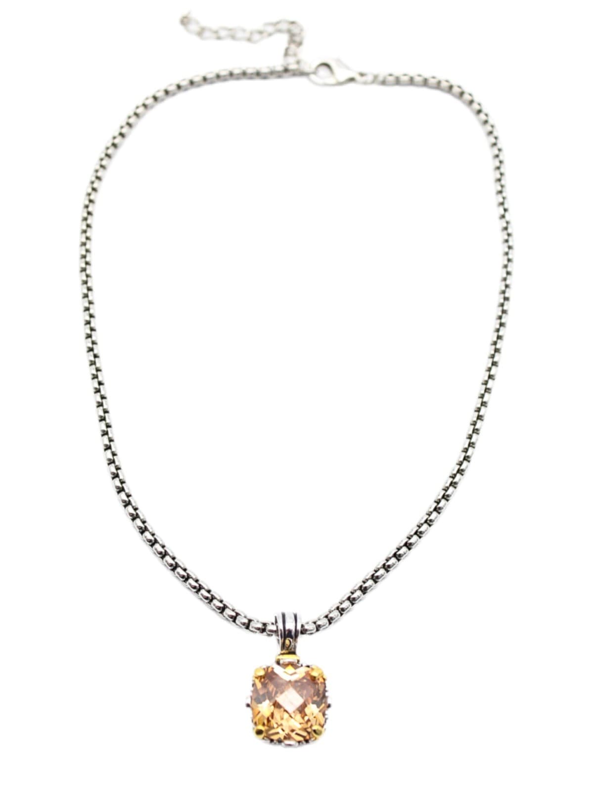 Premier Designs Silver Tone Peach Topaz Cushion Cut Box Chain Pendant Necklace - Image 1