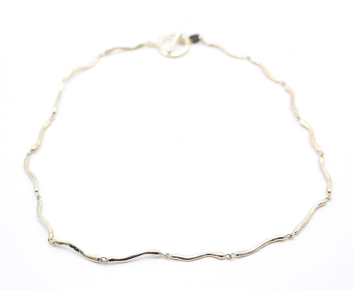 Fluid Wavy 25 Sterling Silver Organic Collar Chain Wavy Link Necklace - Thumbnail 4
