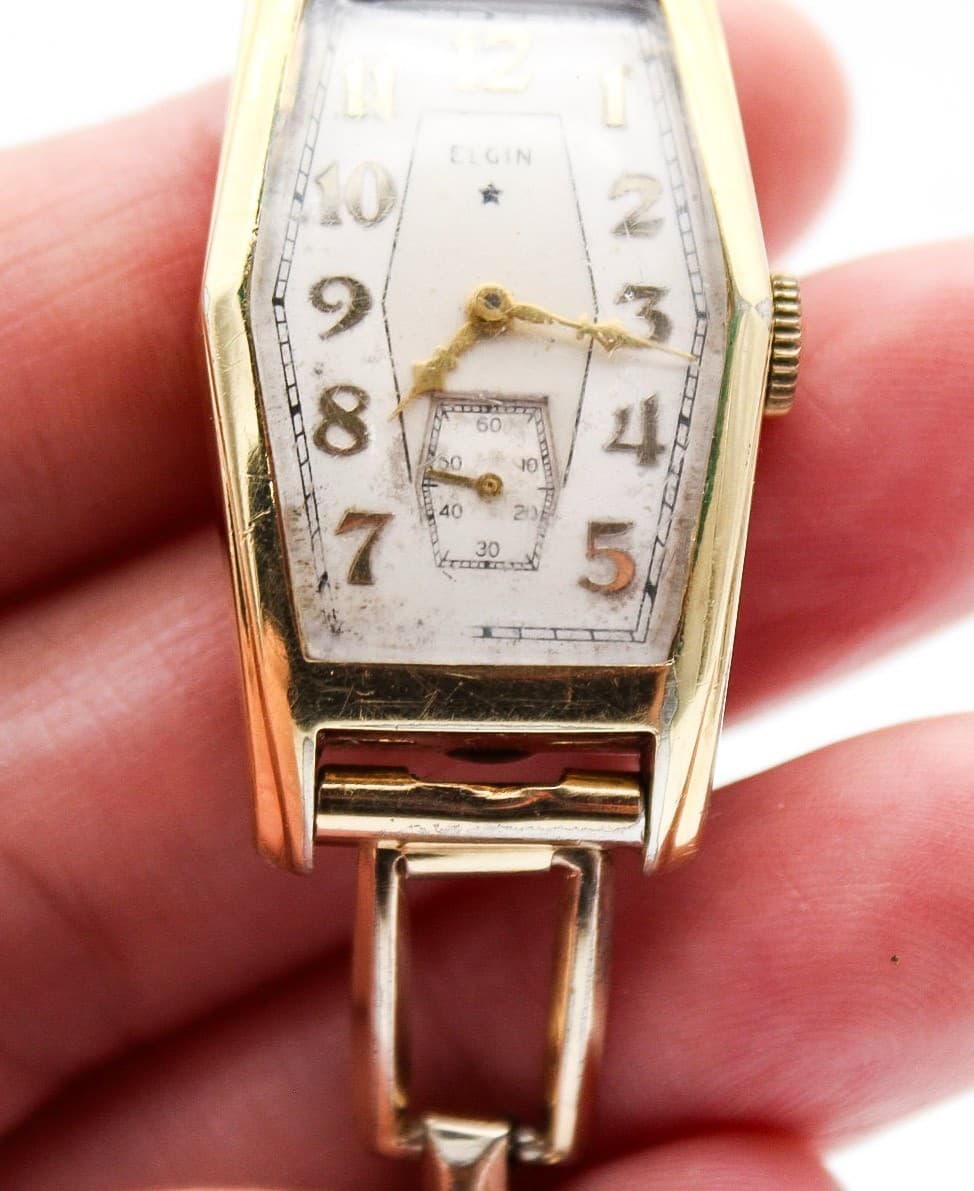 Elgin Vintage Art Deco 1930's Barrel 14K Gold Filled Ladies Wristwatch Works - Thumbnail 3