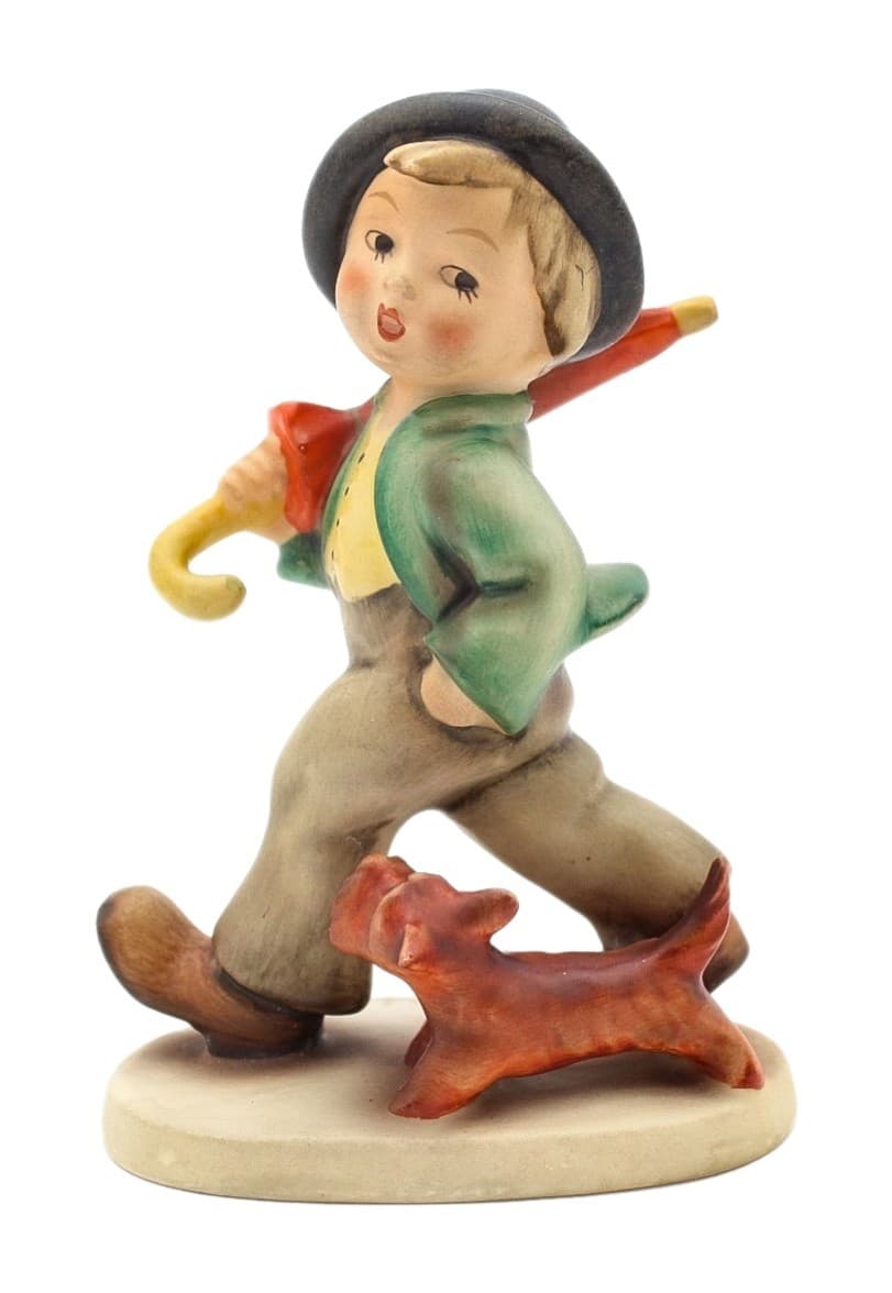 Vintage Goebel Hummel Strolling Along Boy Dog Umbrella Porcelain Figurine TMK2 - Image 1