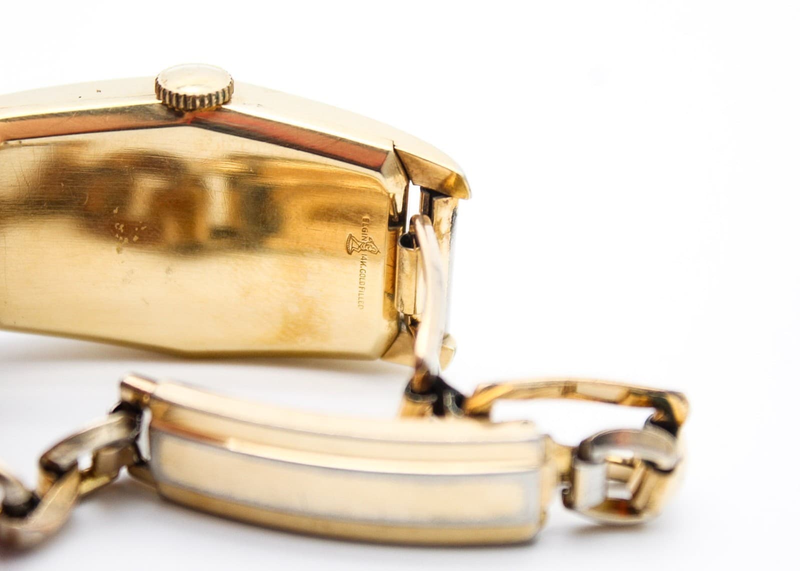 Elgin Vintage Art Deco 1930's Barrel 14K Gold Filled Ladies Wristwatch Works - Thumbnail 4