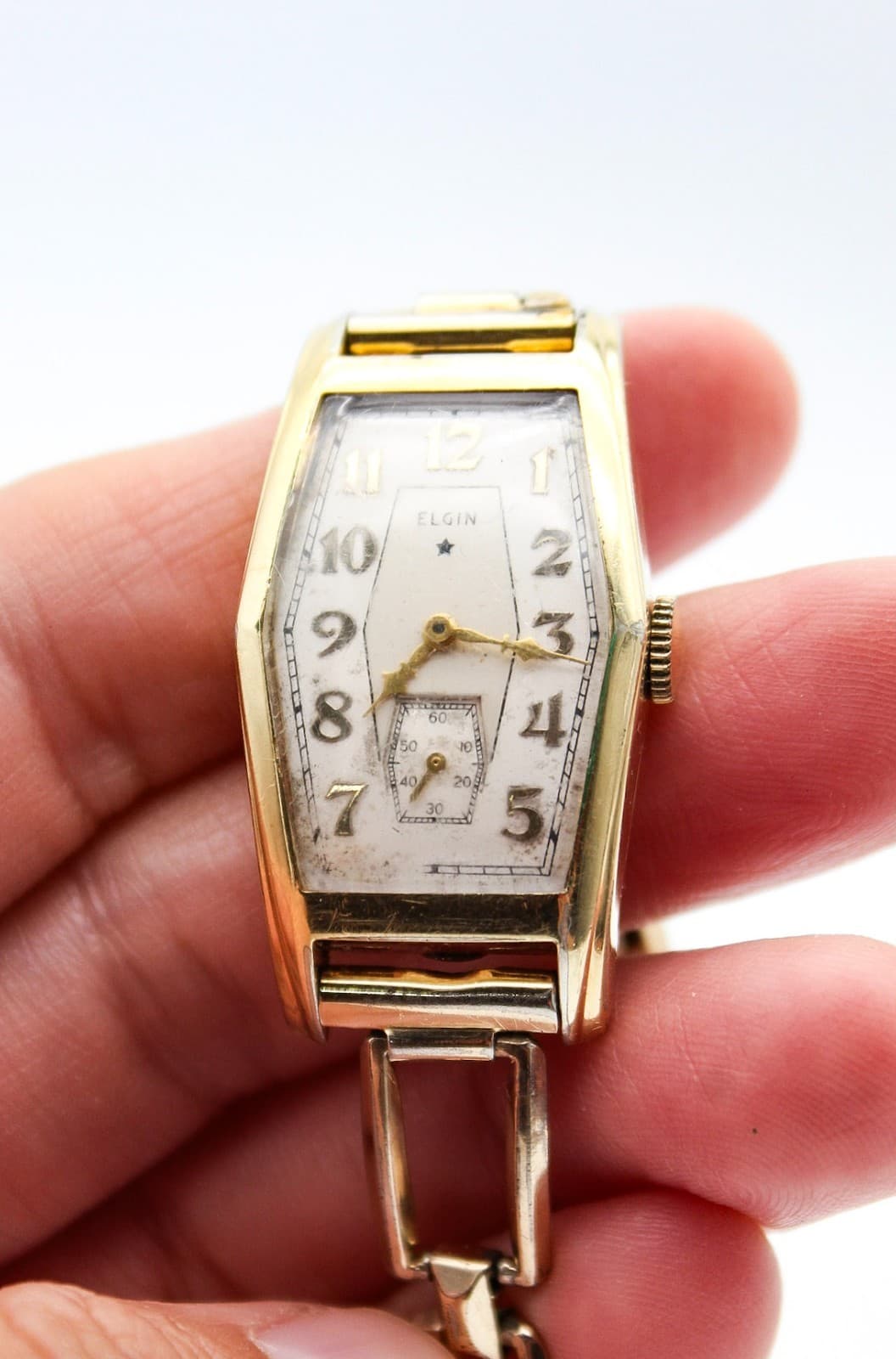 Elgin Vintage Art Deco 1930's Barrel 14K Gold Filled Ladies Wristwatch Works - Thumbnail 6