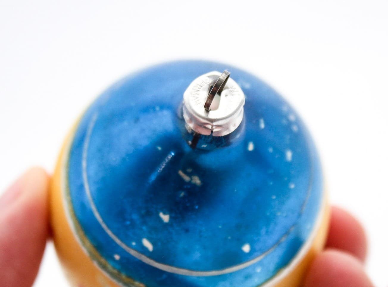Vintage Poland Mercury Glass Hand Painted Blue Gold Teardrop Christmas Ornament - Thumbnail 4