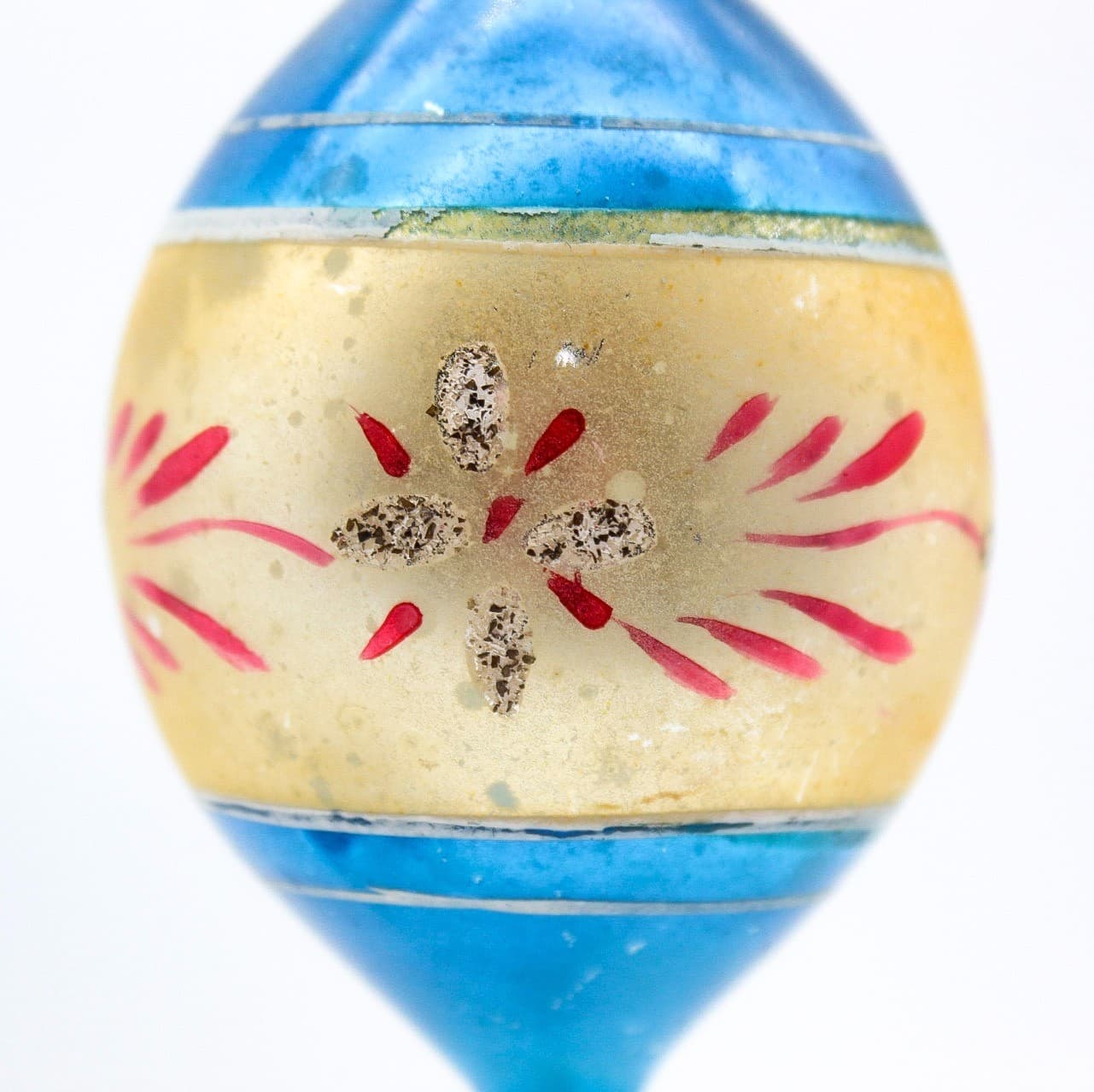 Vintage Poland Mercury Glass Hand Painted Blue Gold Teardrop Christmas Ornament - Thumbnail 2