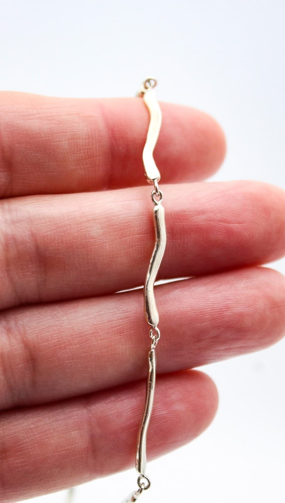Fluid Wavy 25 Sterling Silver Organic Collar Chain Wavy Link Necklace - Thumbnail 6