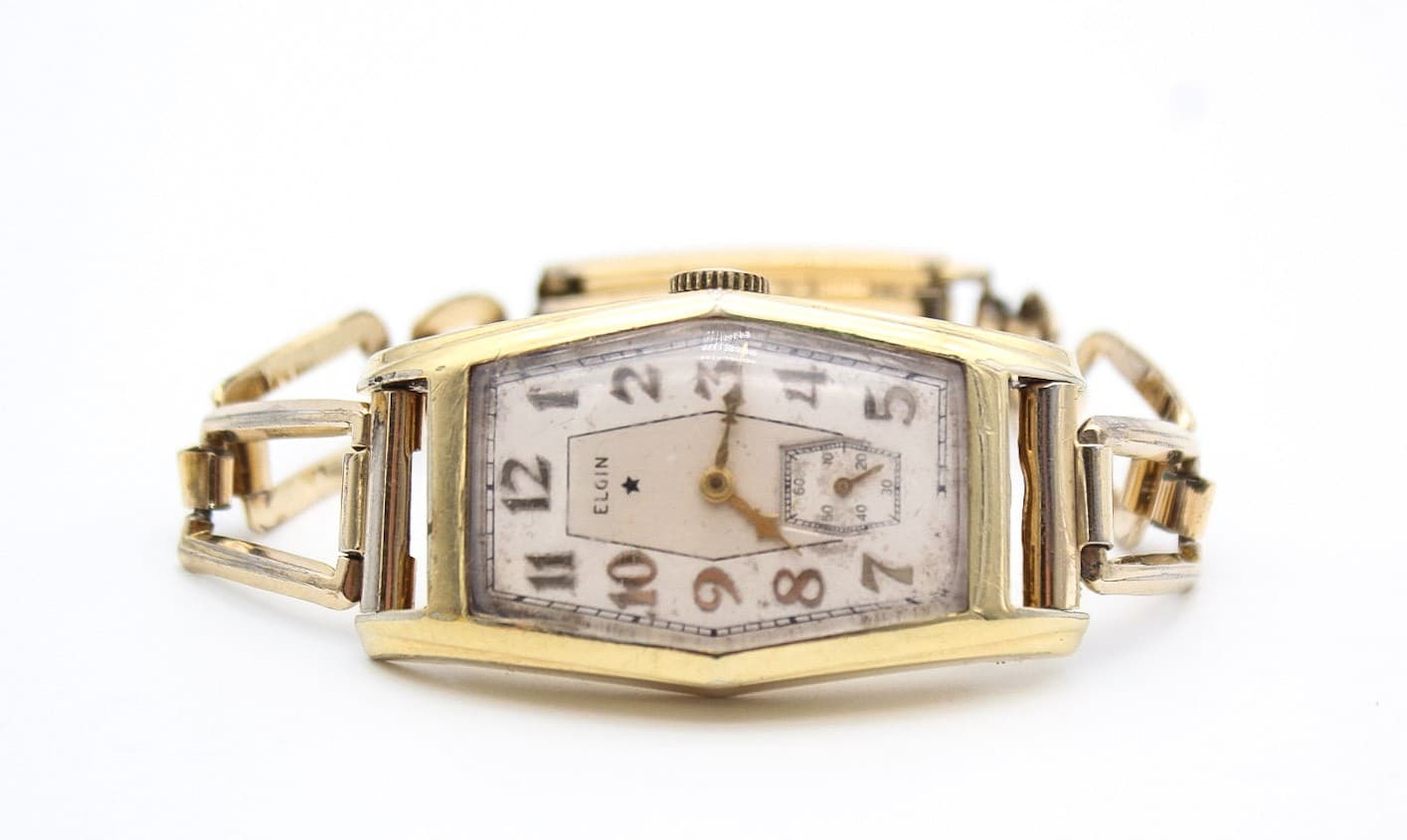 Elgin Vintage Art Deco 1930's Barrel 14K Gold Filled Ladies Wristwatch Works - Thumbnail 9