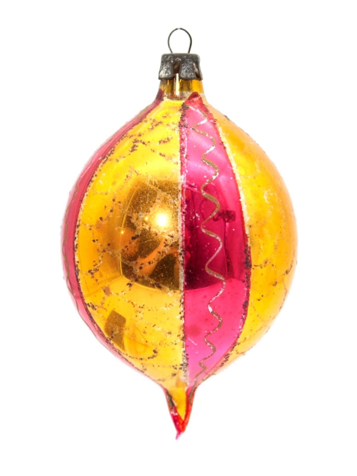 Vintage Poland Mercury Glass Pink Gold Mica Teardrop Christmas Ornament
