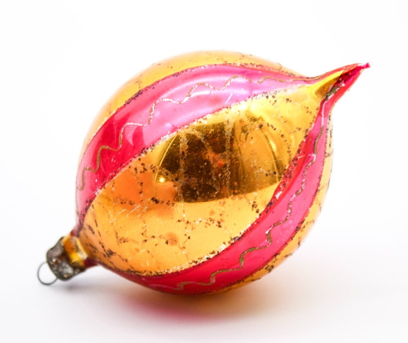 Vintage Poland Mercury Glass Pink Gold Mica Teardrop Christmas Ornament - Thumbnail 6