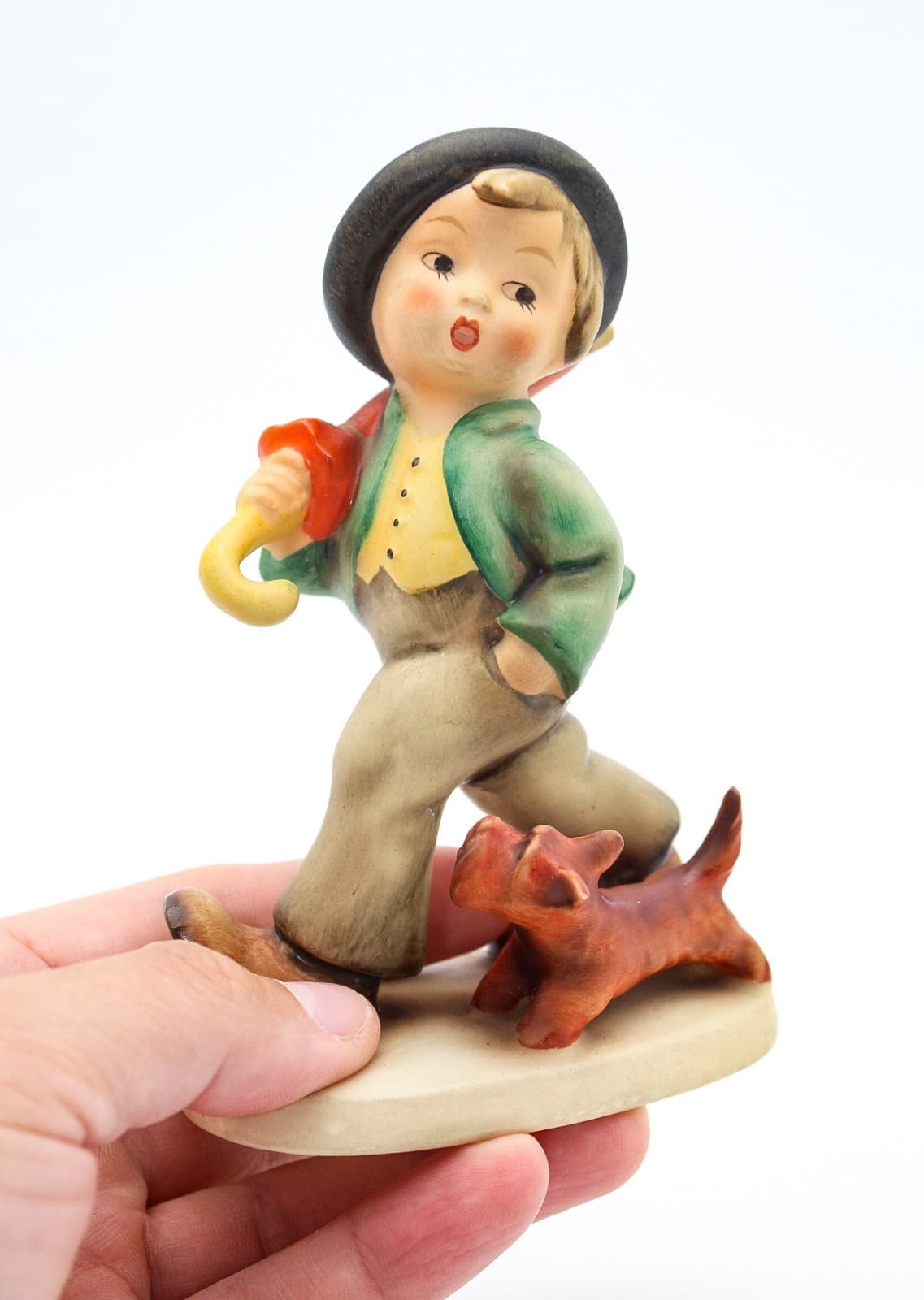Vintage Goebel Hummel Strolling Along Boy Dog Umbrella Porcelain Figurine TMK2 - Thumbnail 7
