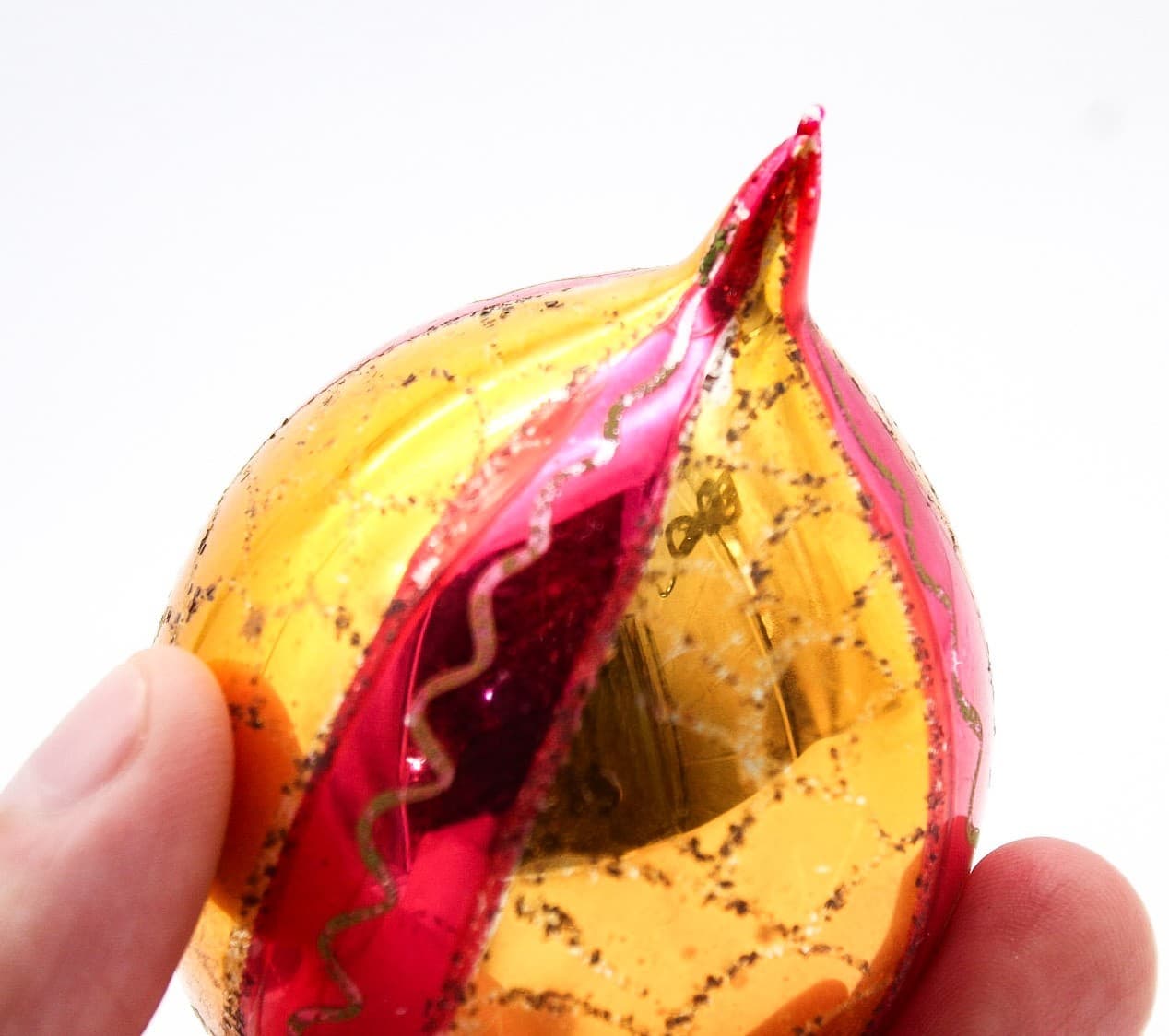 Vintage Poland Mercury Glass Pink Gold Mica Teardrop Christmas Ornament - Thumbnail 5