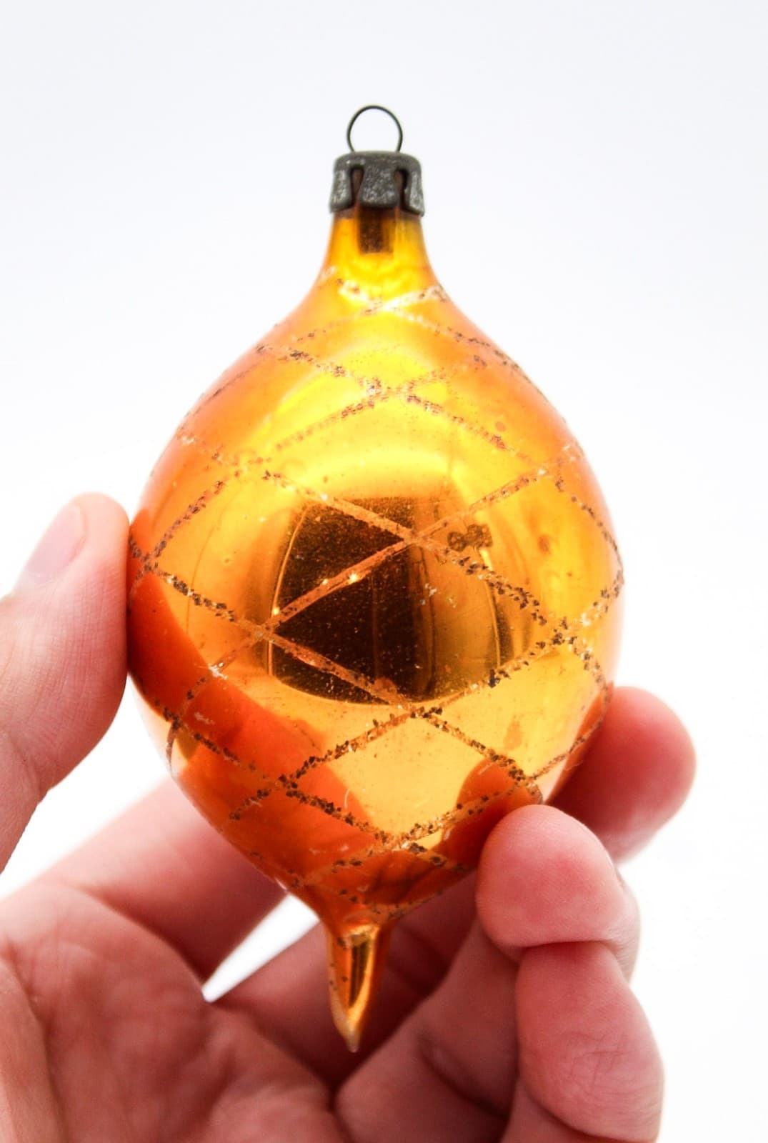 Vintage Poland Mercury Glass Hand Painted Red Floral Teardrop Christmas Ornament - Thumbnail 4