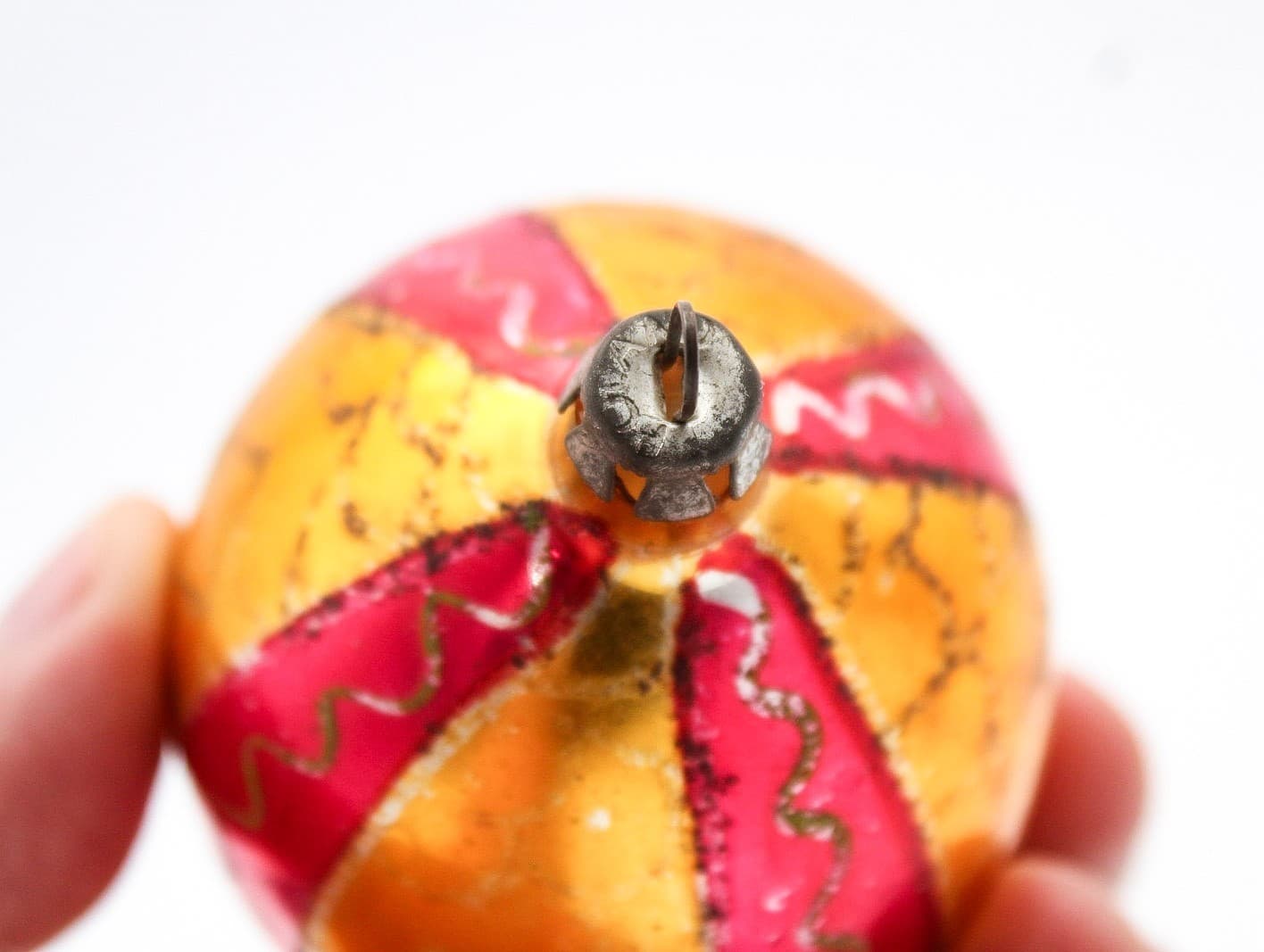 Vintage Poland Mercury Glass Pink Gold Mica Teardrop Christmas Ornament - Thumbnail 4