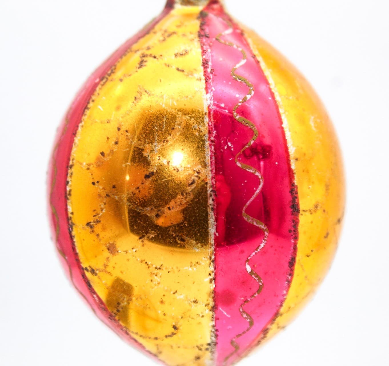 Vintage Poland Mercury Glass Pink Gold Mica Teardrop Christmas Ornament - Thumbnail 2
