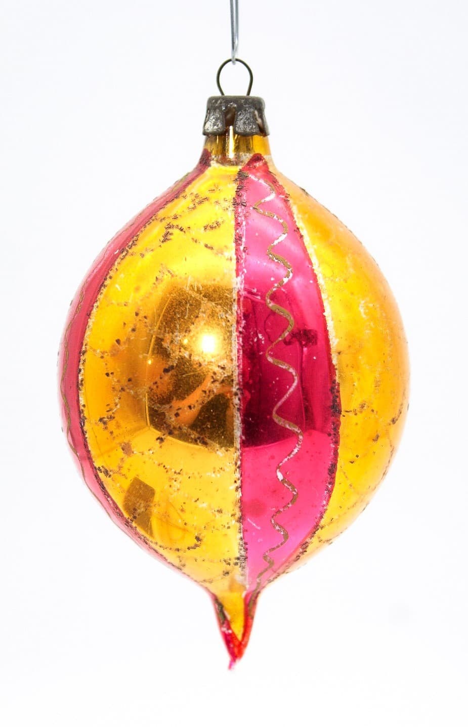 Vintage Poland Mercury Glass Pink Gold Mica Teardrop Christmas Ornament - Thumbnail 7