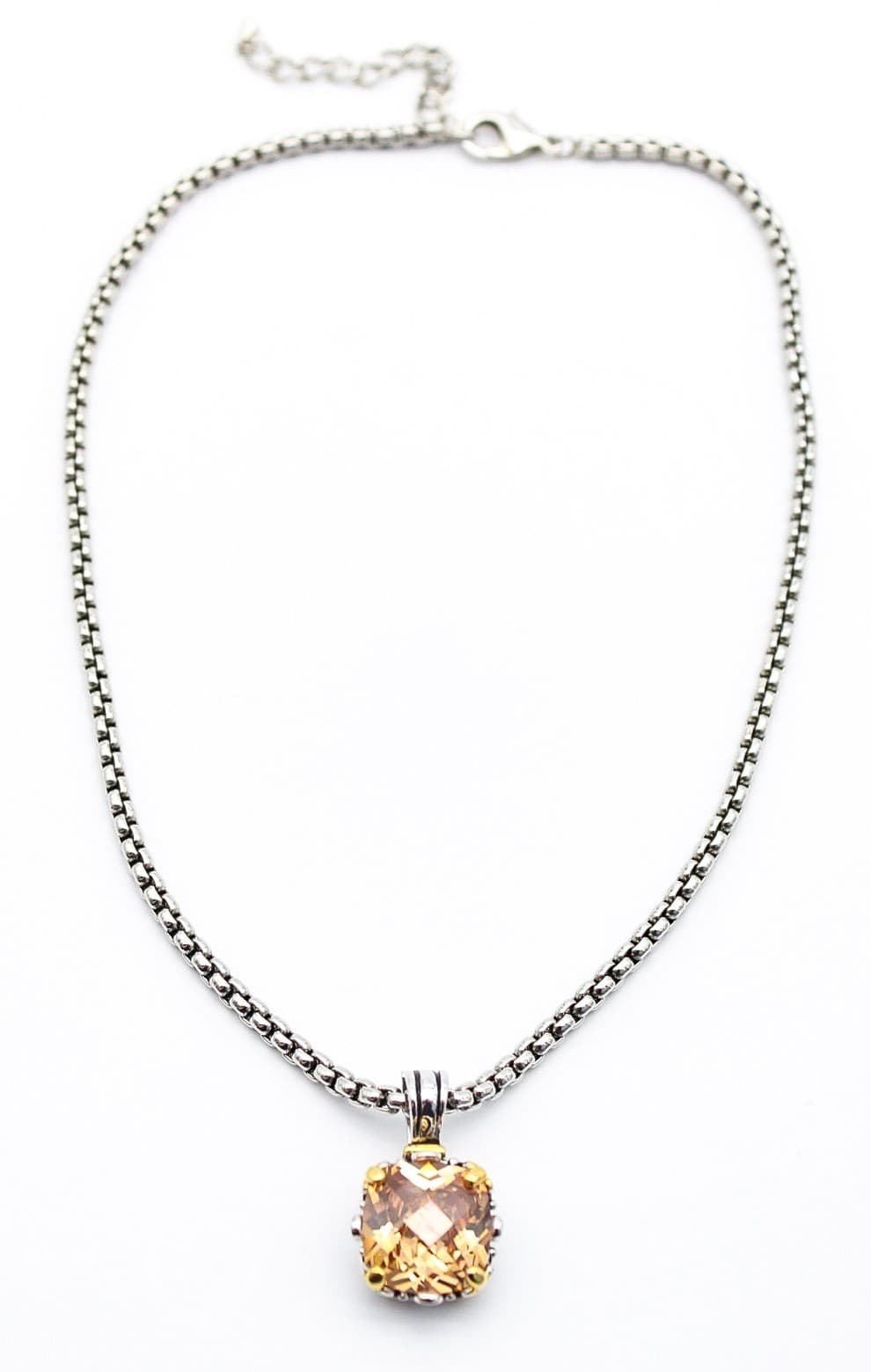 Premier Designs Silver Tone Peach Topaz Cushion Cut Box Chain Pendant Necklace - Thumbnail 3