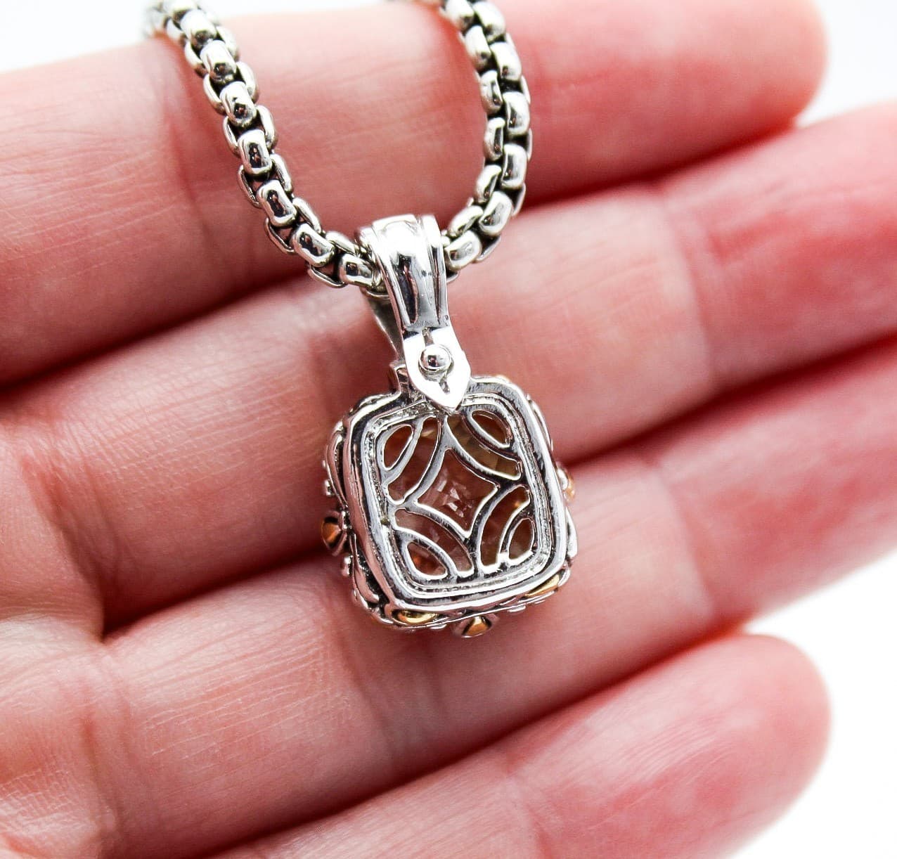 Premier Designs Silver Tone Peach Topaz Cushion Cut Box Chain Pendant Necklace - Thumbnail 8