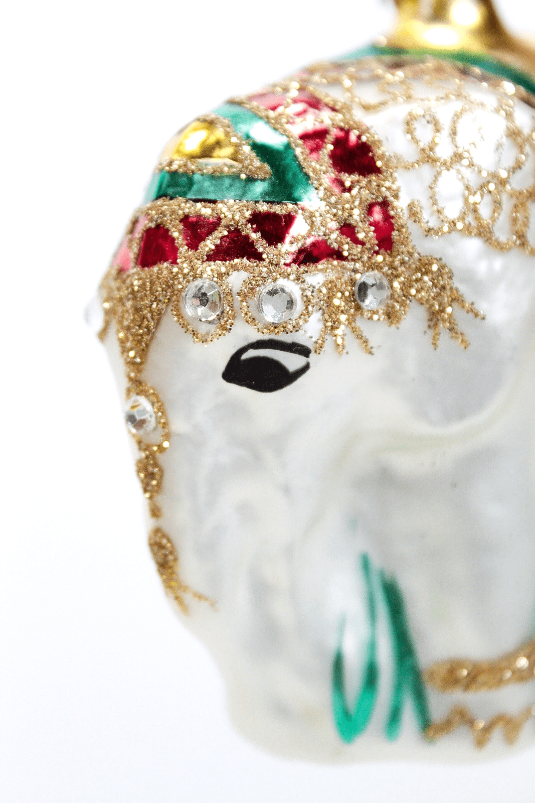 Indian Style White Elephant Hand Decorated Jeweled Glass Christmas Ornament - Thumbnail 2