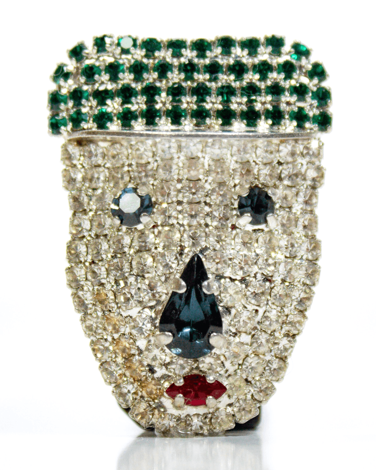 Vintage Multicolor Pave Rhinestone Face Mask Motif Pin Brooch - Image 1