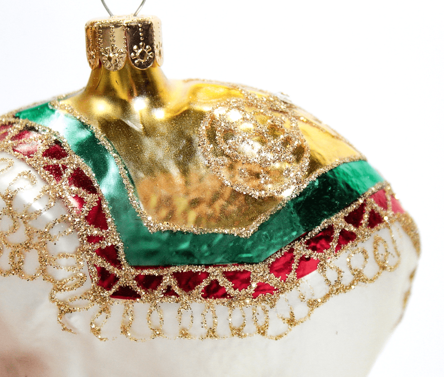 Indian Style White Elephant Hand Decorated Jeweled Glass Christmas Ornament - Thumbnail 3