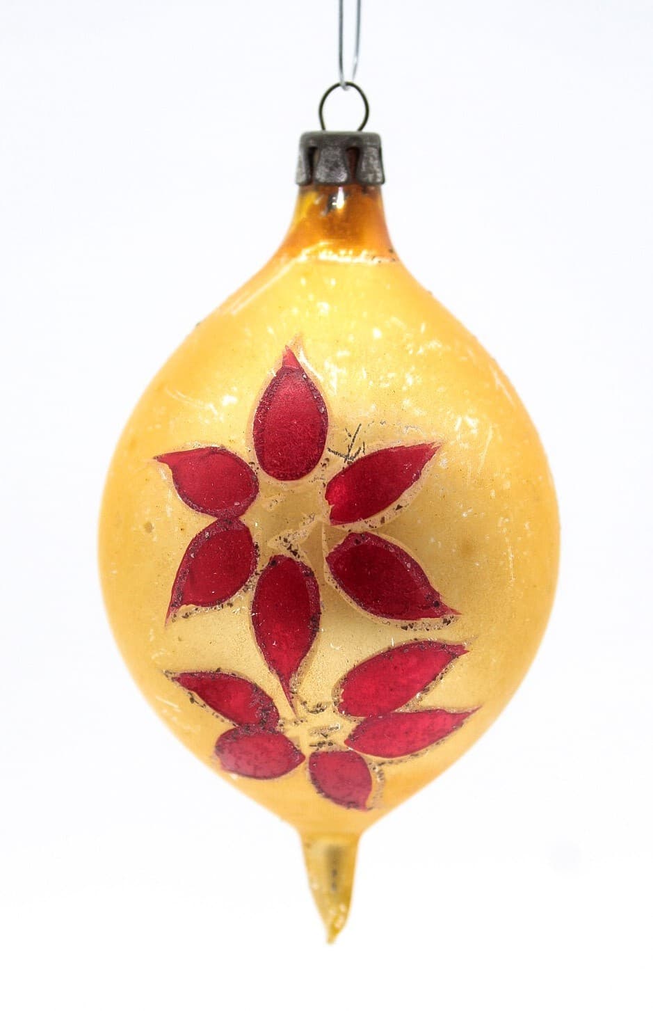 Vintage Poland Mercury Glass Hand Painted Red Floral Teardrop Christmas Ornament - Thumbnail 8