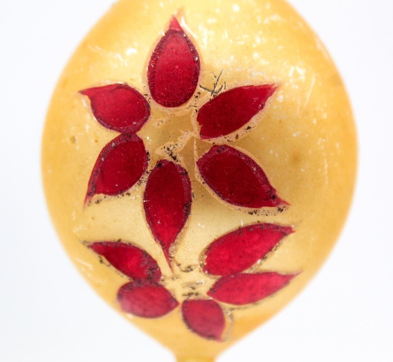 Vintage Poland Mercury Glass Hand Painted Red Floral Teardrop Christmas Ornament - Thumbnail 2