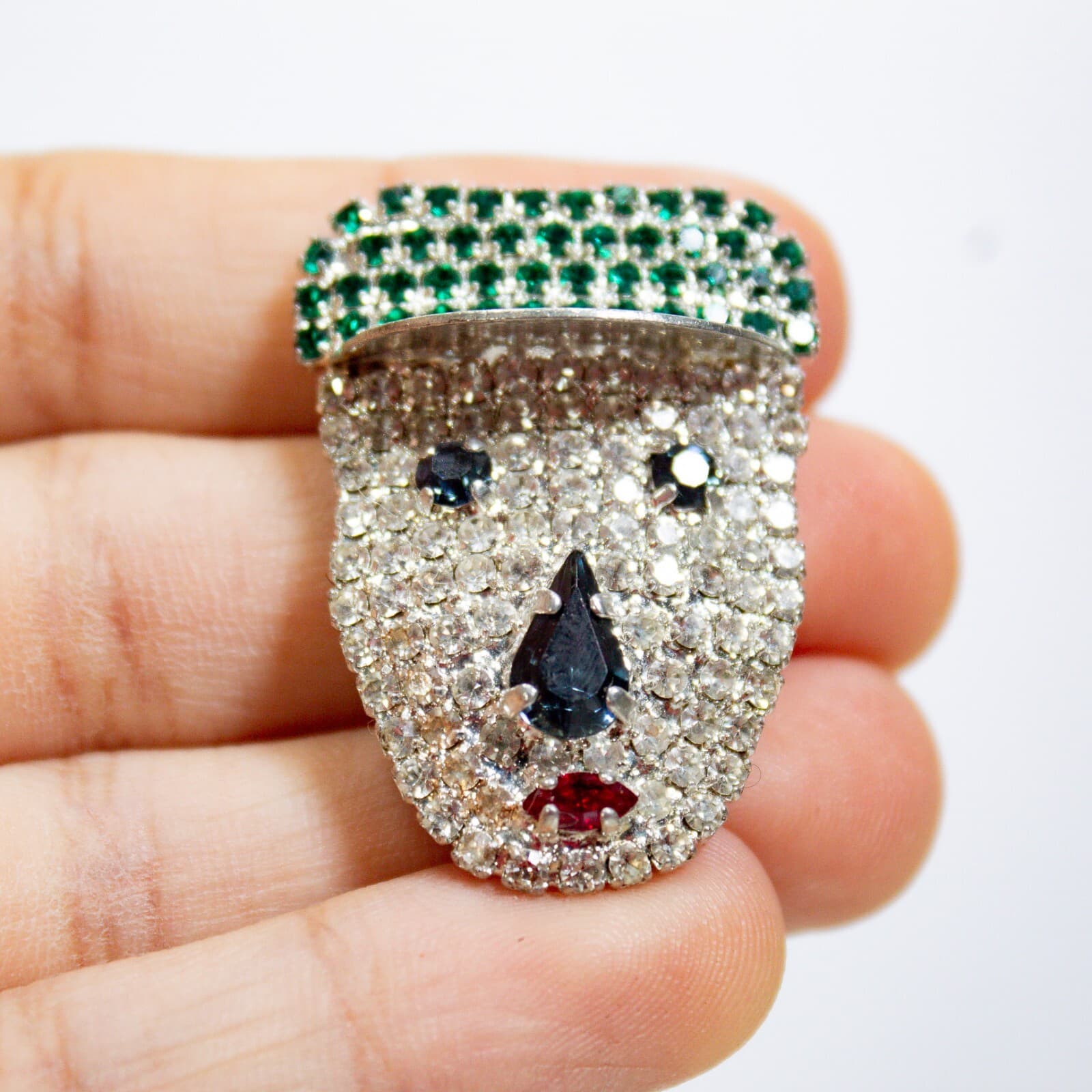 Vintage Multicolor Pave Rhinestone Face Mask Motif Pin Brooch - Thumbnail 3