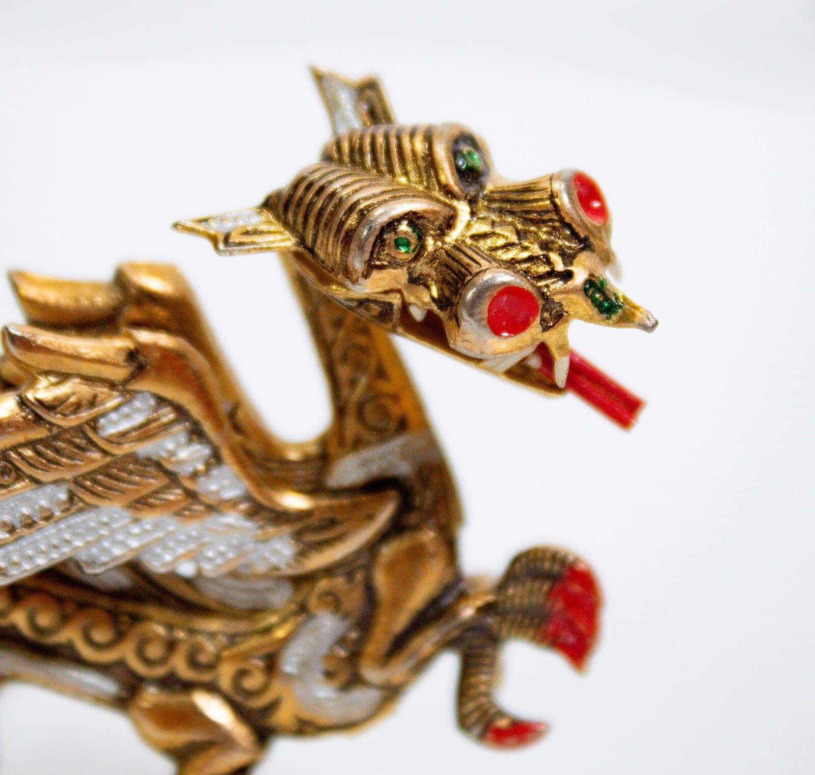 Vintage Spain Damascene Rhinestone Golden Lunar Dragon Brooch - Thumbnail 2