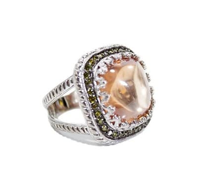 Sterling Silver 925 Pave Champagne Quartz Large Cocktail Ring Size 6.5 - Image 1